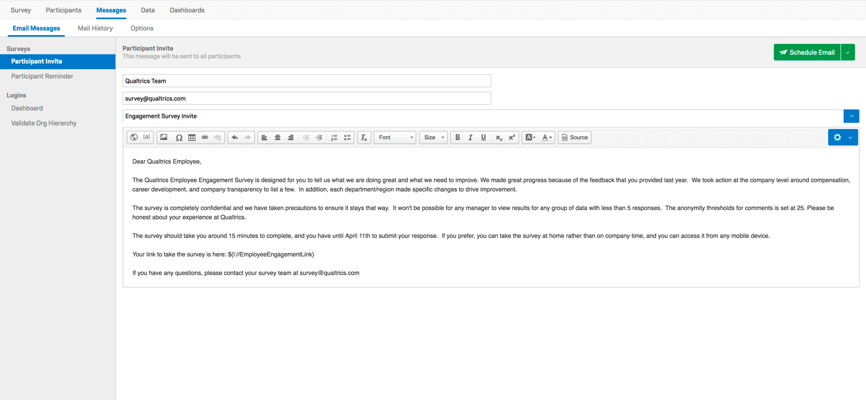 Sezione Messaggi e-mail nella pagina Messaggi