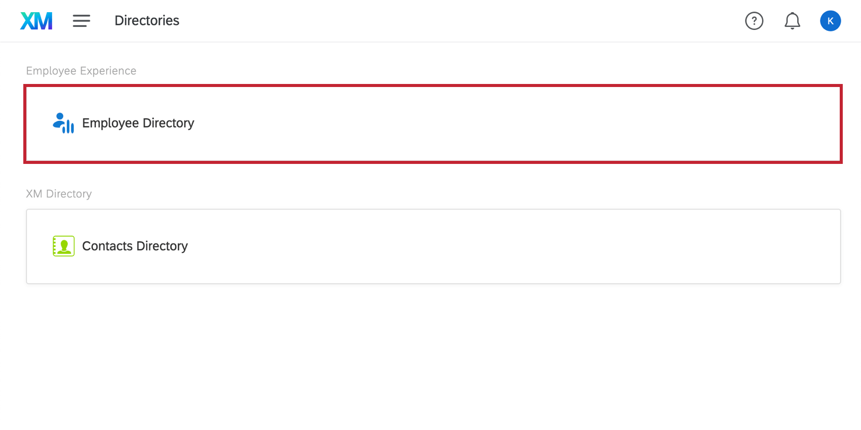 Registerkarte "Verzeichnisse". Das Mitarbeiterverzeichnis ist ausgewählt.