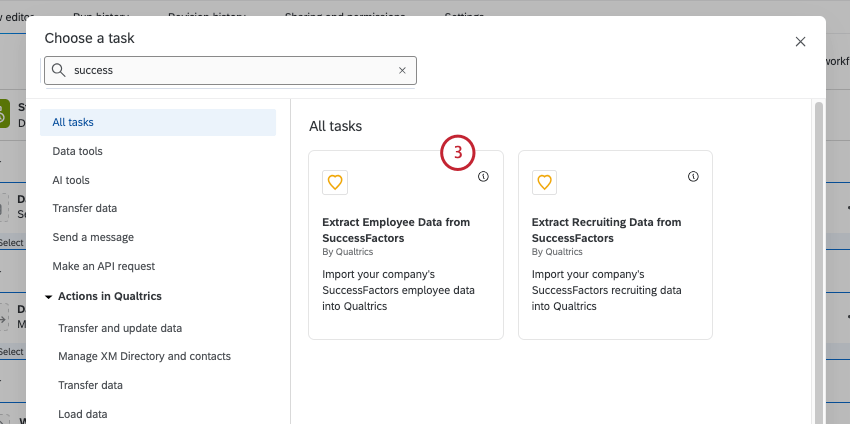 sélection de la tâche dextraction de données de successfactors