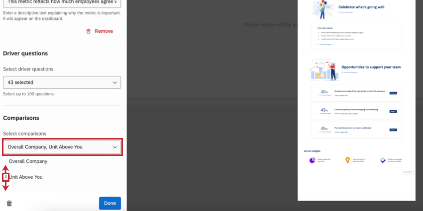 the comparisons dropdown for adding comparisons