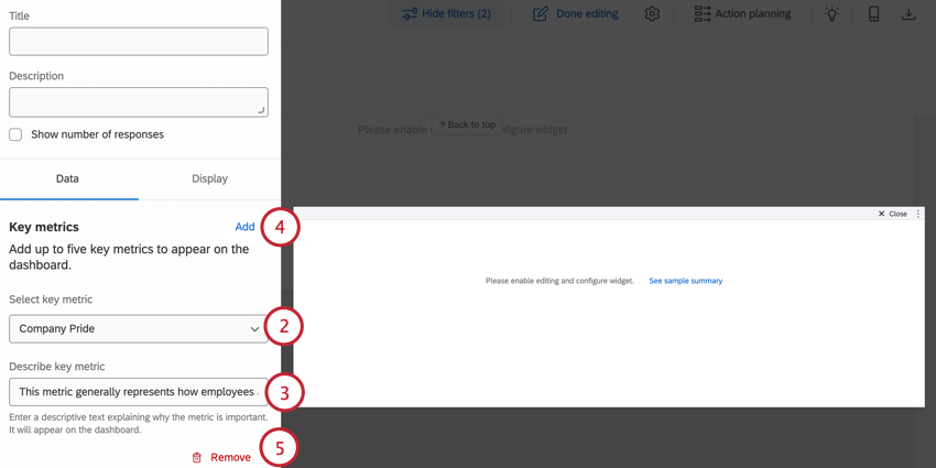 choosing a metric, adding a description, and adding additional metrics