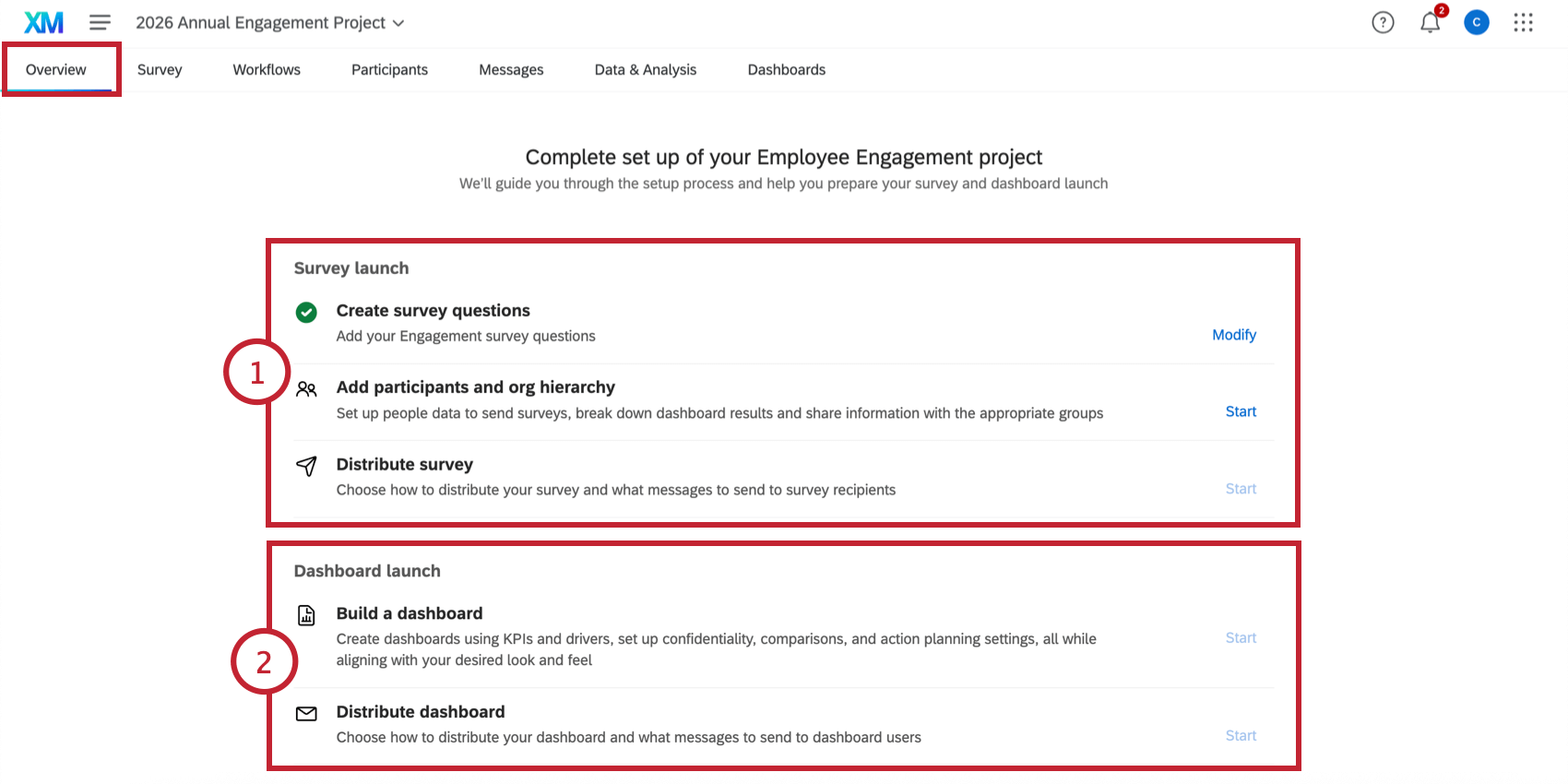 The "Overview" tab in an Engagement project