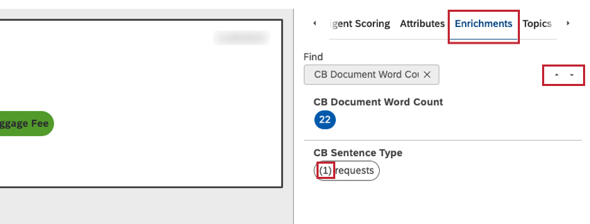 The number in front of each topic or enrichment indicates how many sentences contain it in the current document.