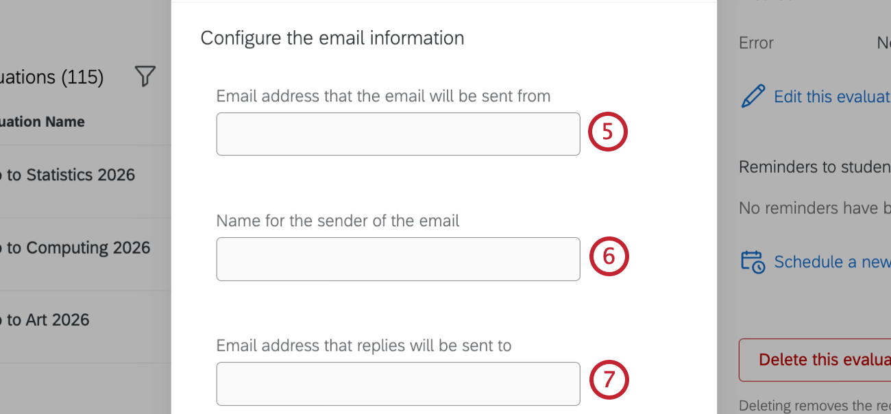 form fields to enter the email information for the reminder email