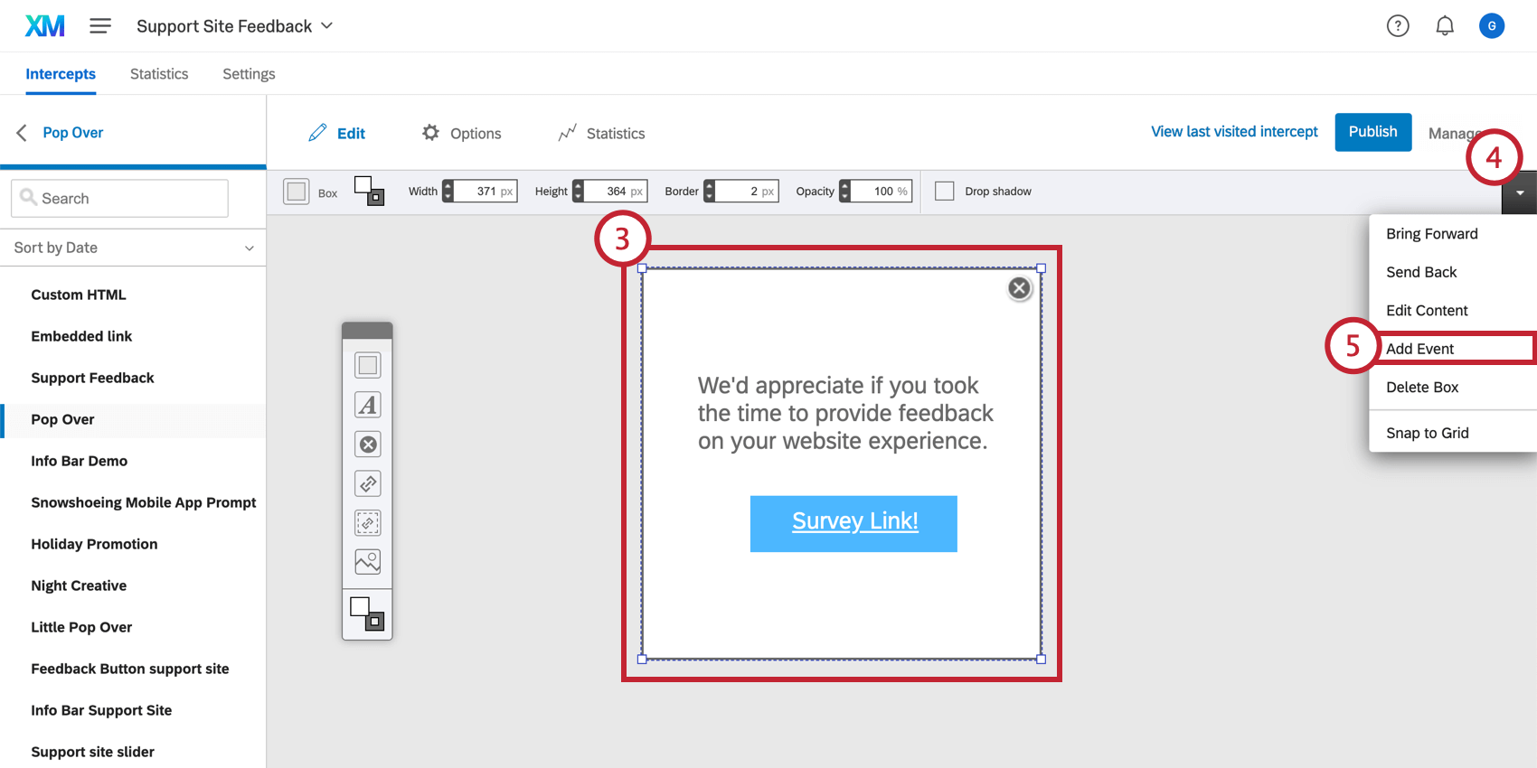 Adding event tracking to a creative with the drop down menu in the top right