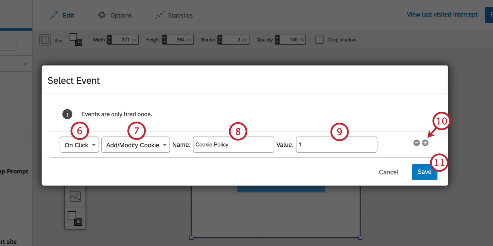 Specifying the elements of the event tracker on a creative