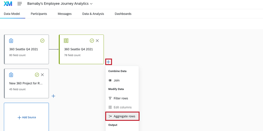La sección de filas agregadas al crear un modelo de datos
