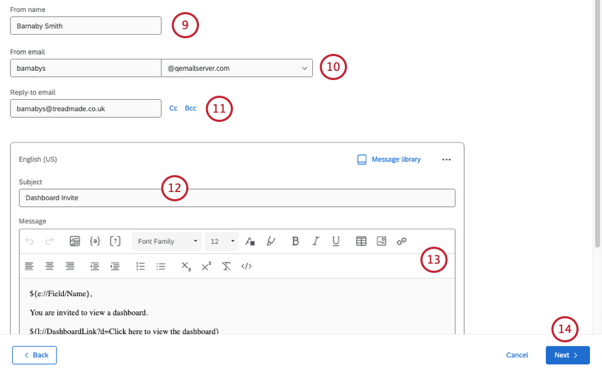 filling out the email info