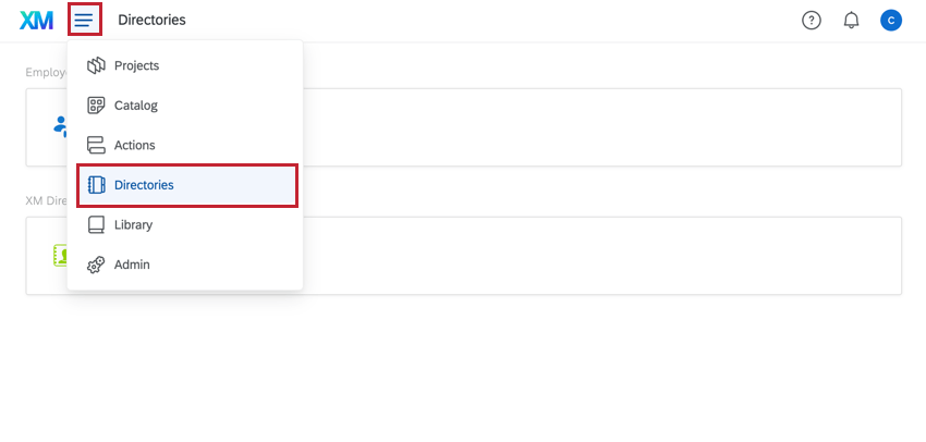 über das Navigationsmenü Verzeichnis auswählen