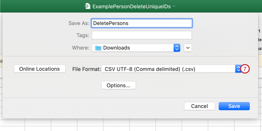 salvare il file come file utf-8 csv