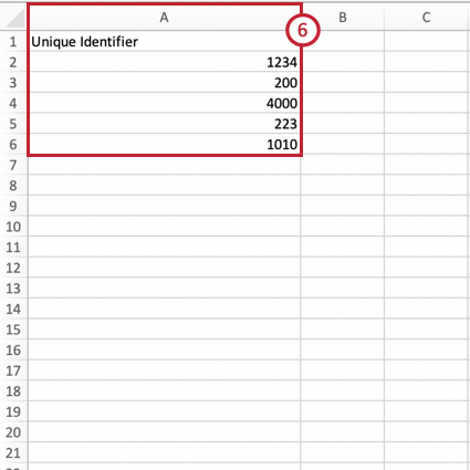 a csv file with a column for unique identifier