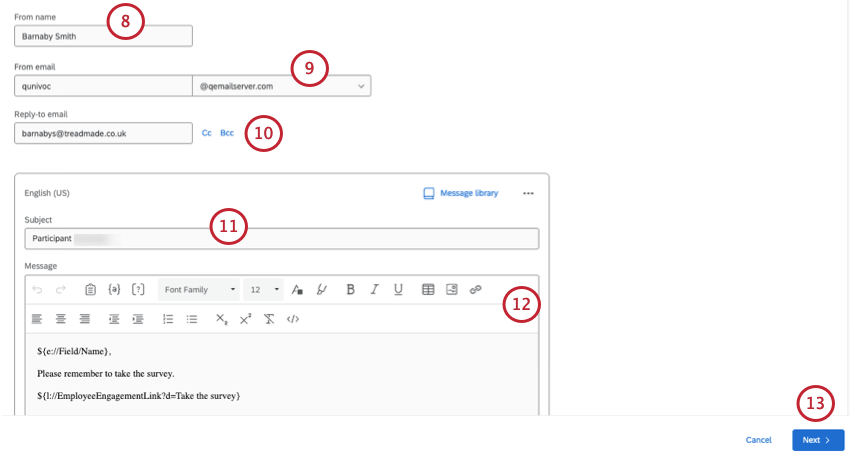 page where you enter email address and message
