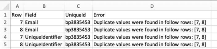 CSV mit Fehlermeldungen und betroffenen Zeilen