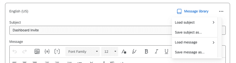message library button is clicked. now a menu opens that says load subject message, save as, load message, save as...