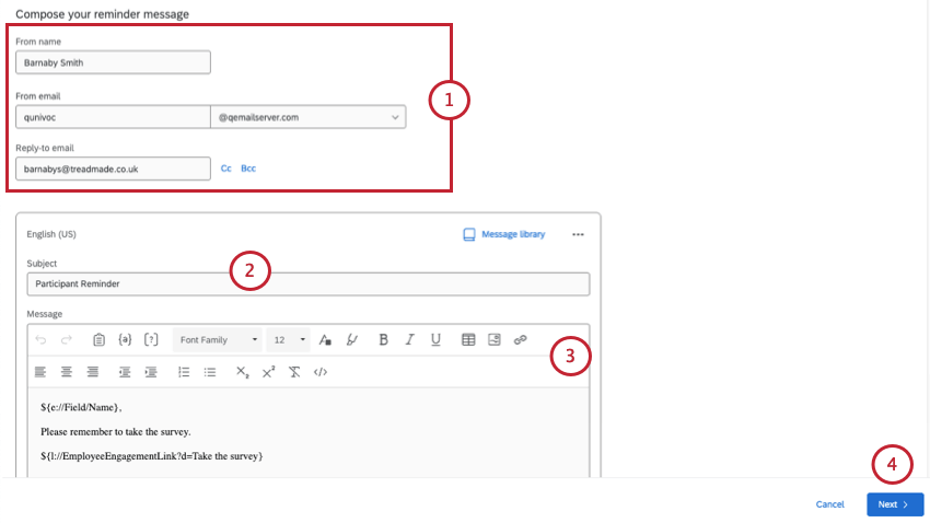 customizing the reminder email