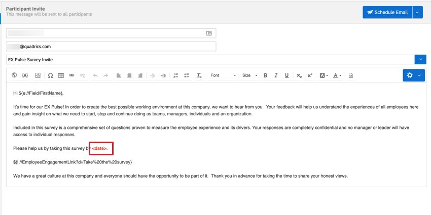 editing the date in the ex25 invitation email