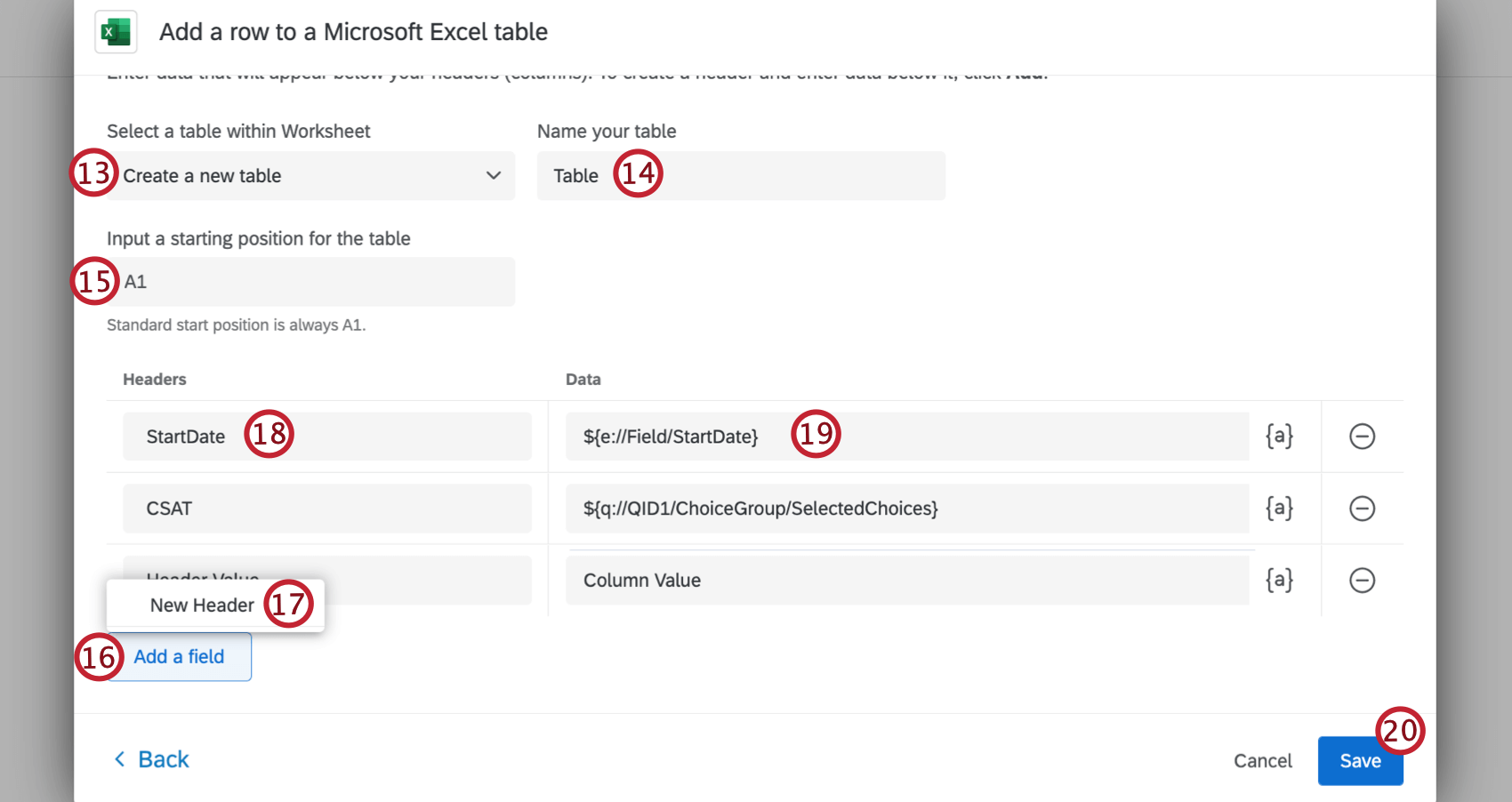 adding headers and mapping data to an excel sheet