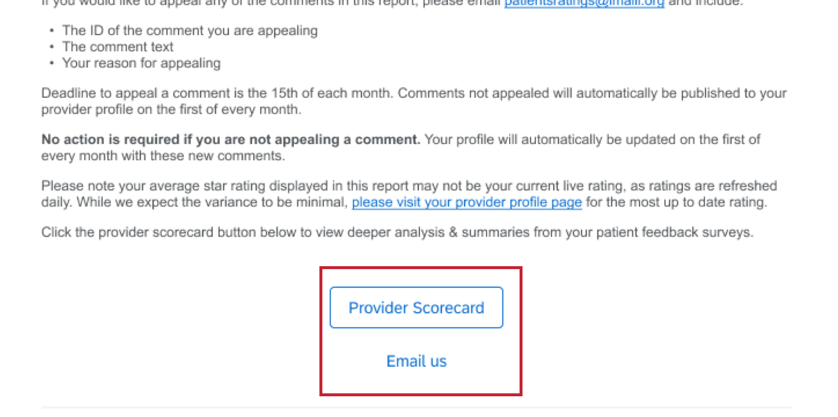 an example summary email showing 2 buttons