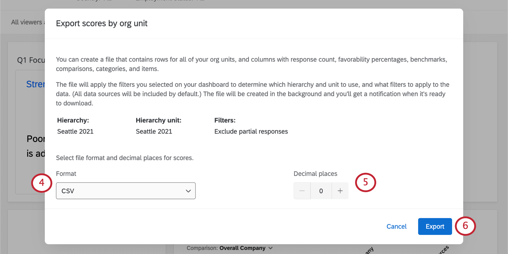 New window opens where you can configure the export
