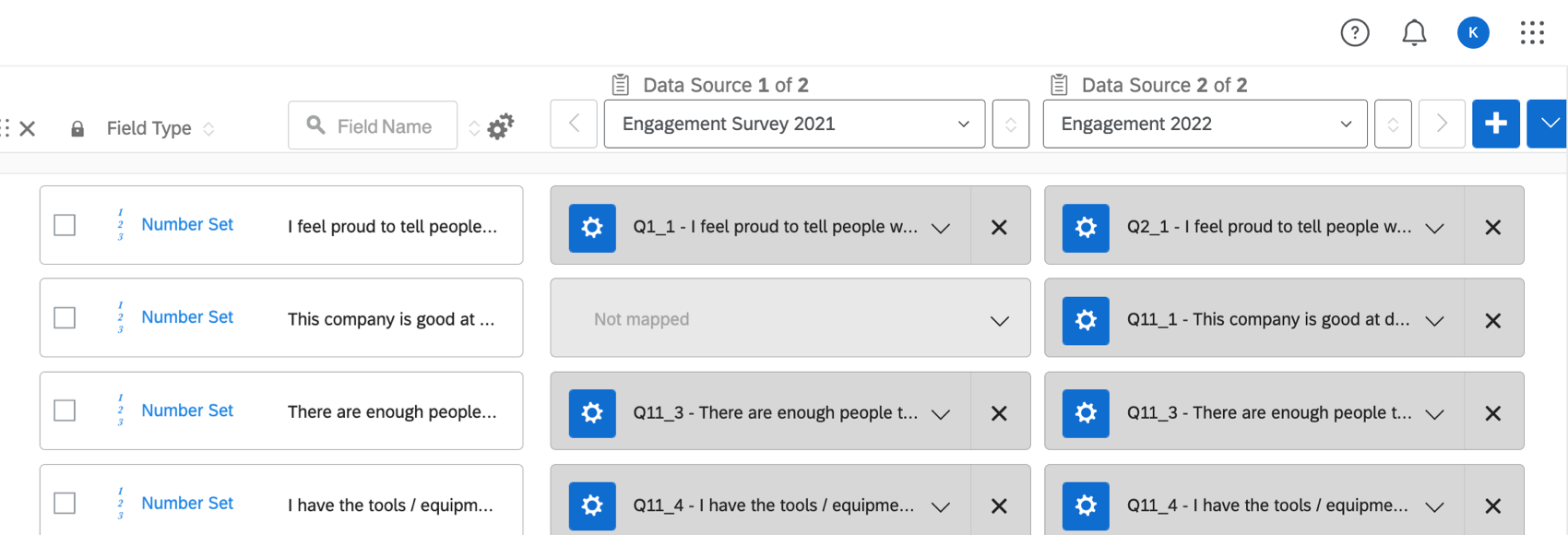 Fields mapped so that one field is missing in the primary source