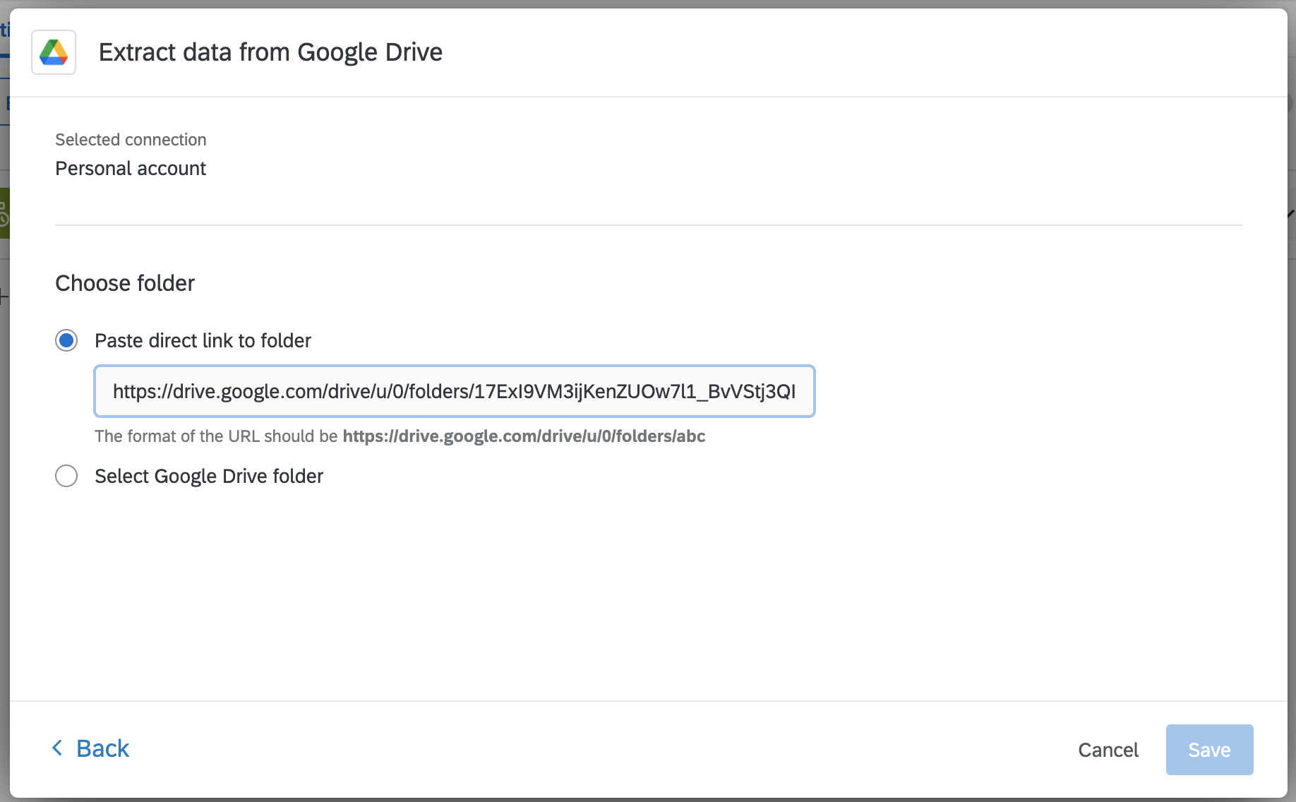 pasting a direct google folder link