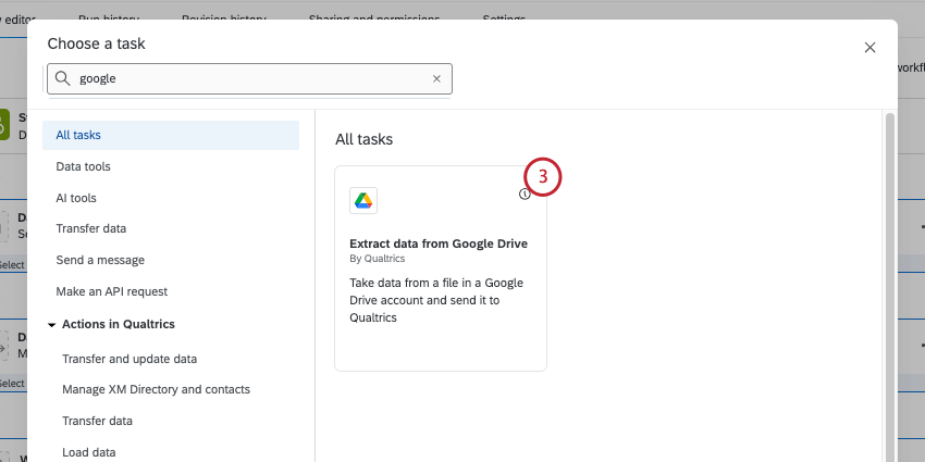 上部の検索バーを使って、google driveタスクを検索します。