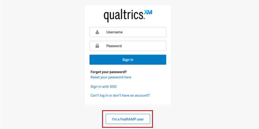 the "im a fedramp user" button at the bottom of the login page