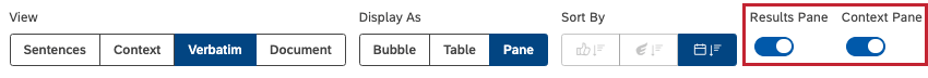 Menu as described showing results pane and context pane buttons