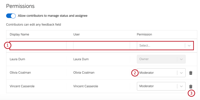 in the permissions table, you can search, change permissions, and remove access