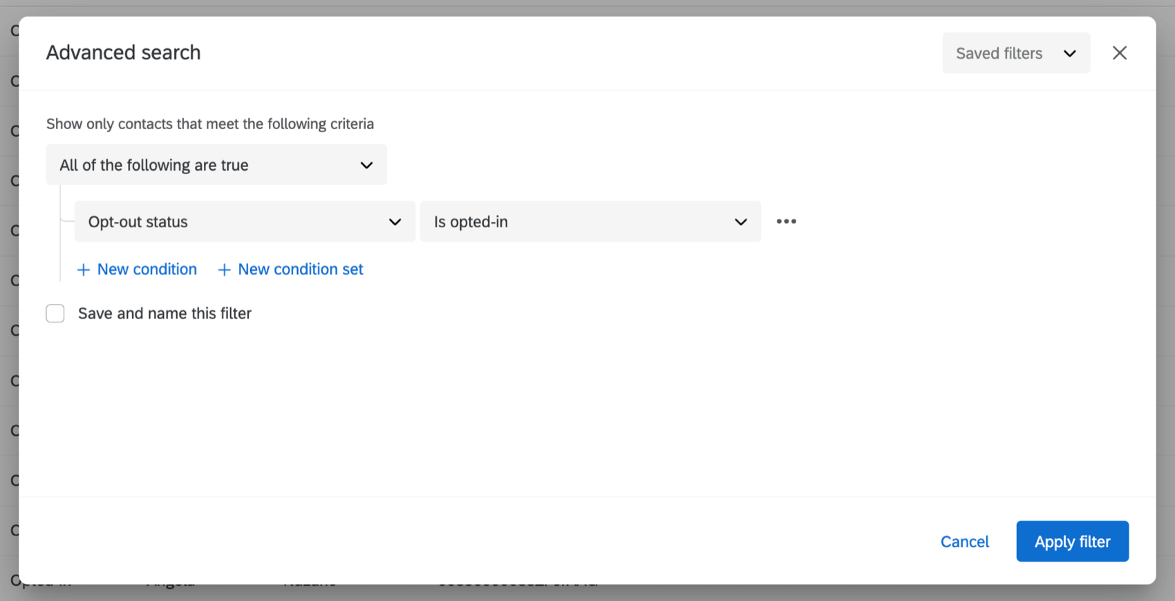 setting up an advanced filter based on opt-out status