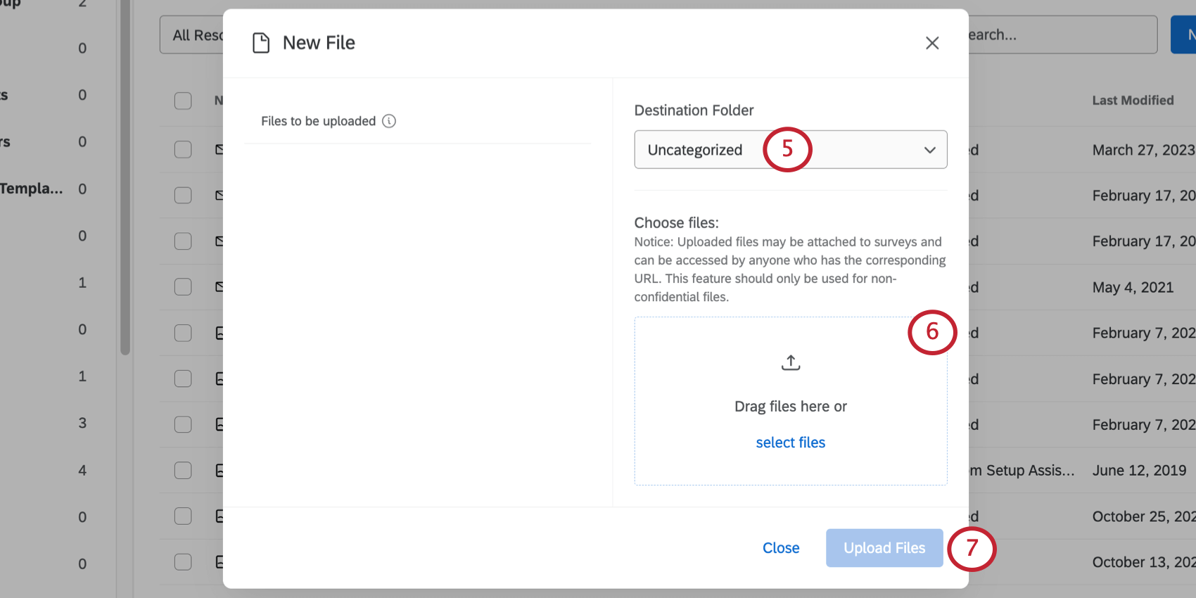 uploading a file and selecting destination within library