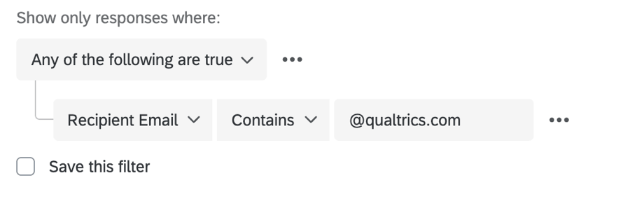 Exemple de filtre d’un champ d’adresse e-mail avec saisie de texte qui contient un mot spécifique