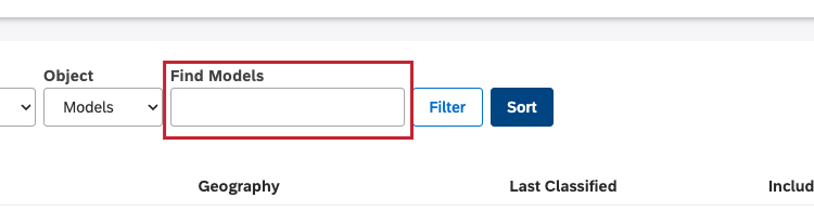 Find project category models by name by entering the name of the category model into the Find Models box.