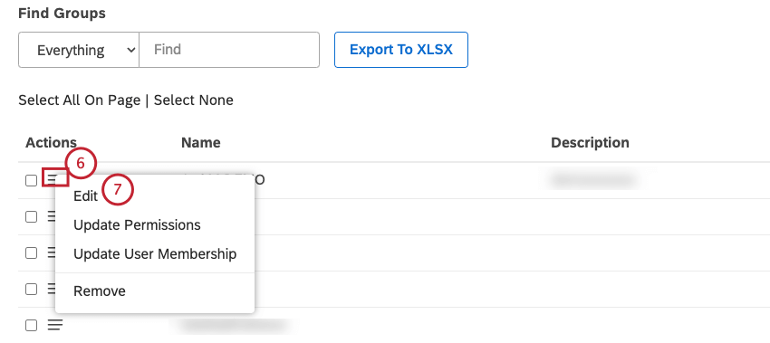 Développez le menu dactions suivant le groupe. Sélectionnez Modifier.