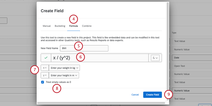 nouvelle fenêtre dans laquelle vous configurez votre formule