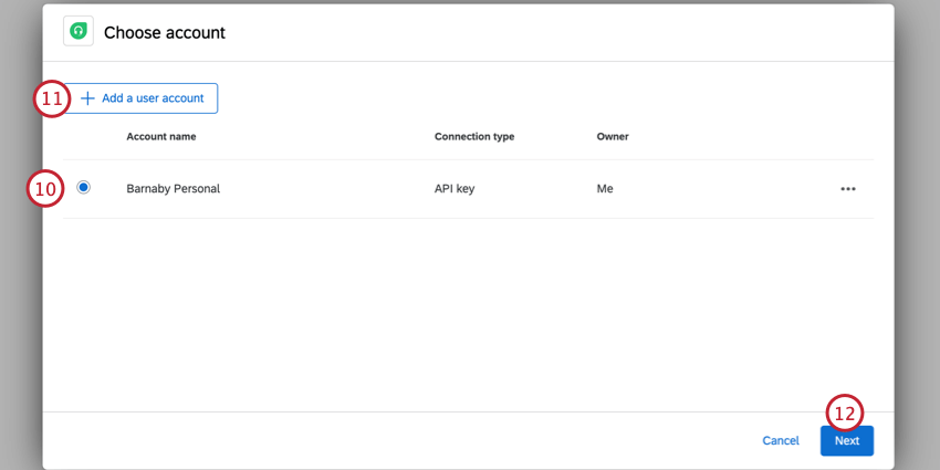 choosing the freshdesk account to use, or adding a new one