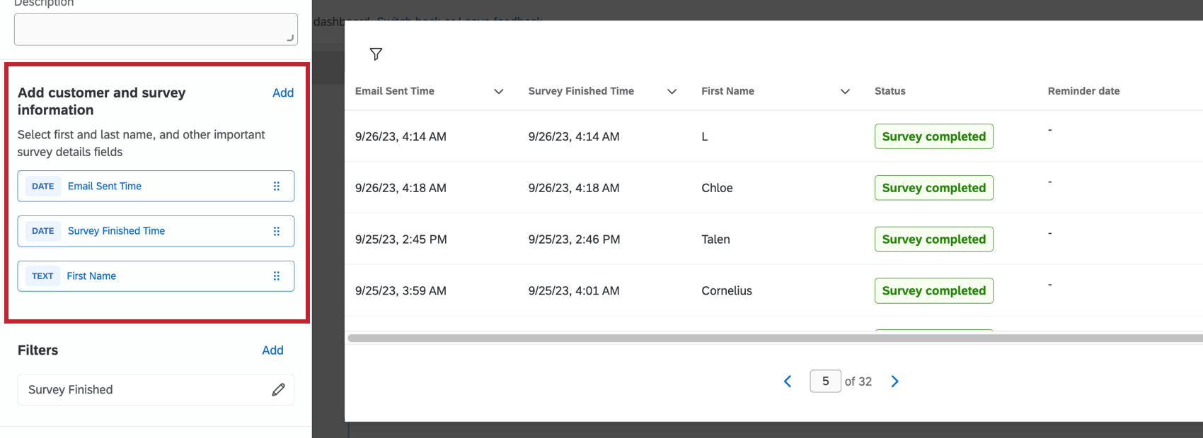 Agregue información del cliente para configurar el widget de recordatorio de primera línea.