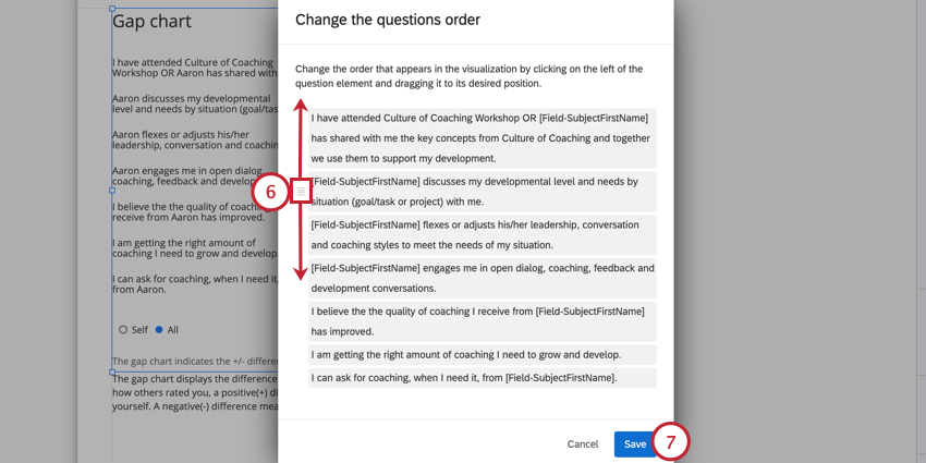 réarranger les questions dans un tableau des lacunes