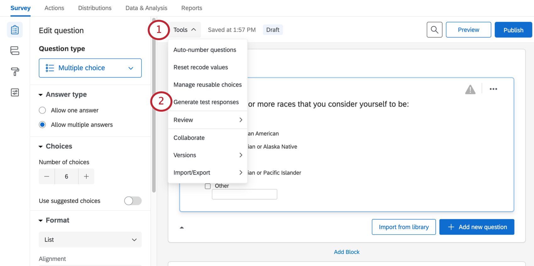 image of the generate test responses option in the tools menu