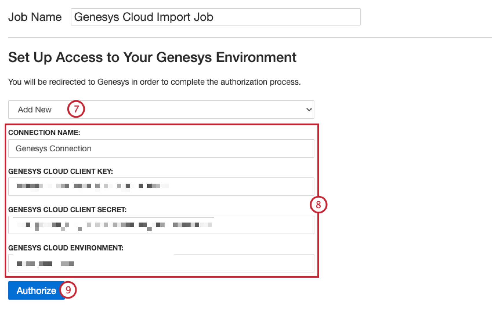 adição de credenciais de nuvem genesys