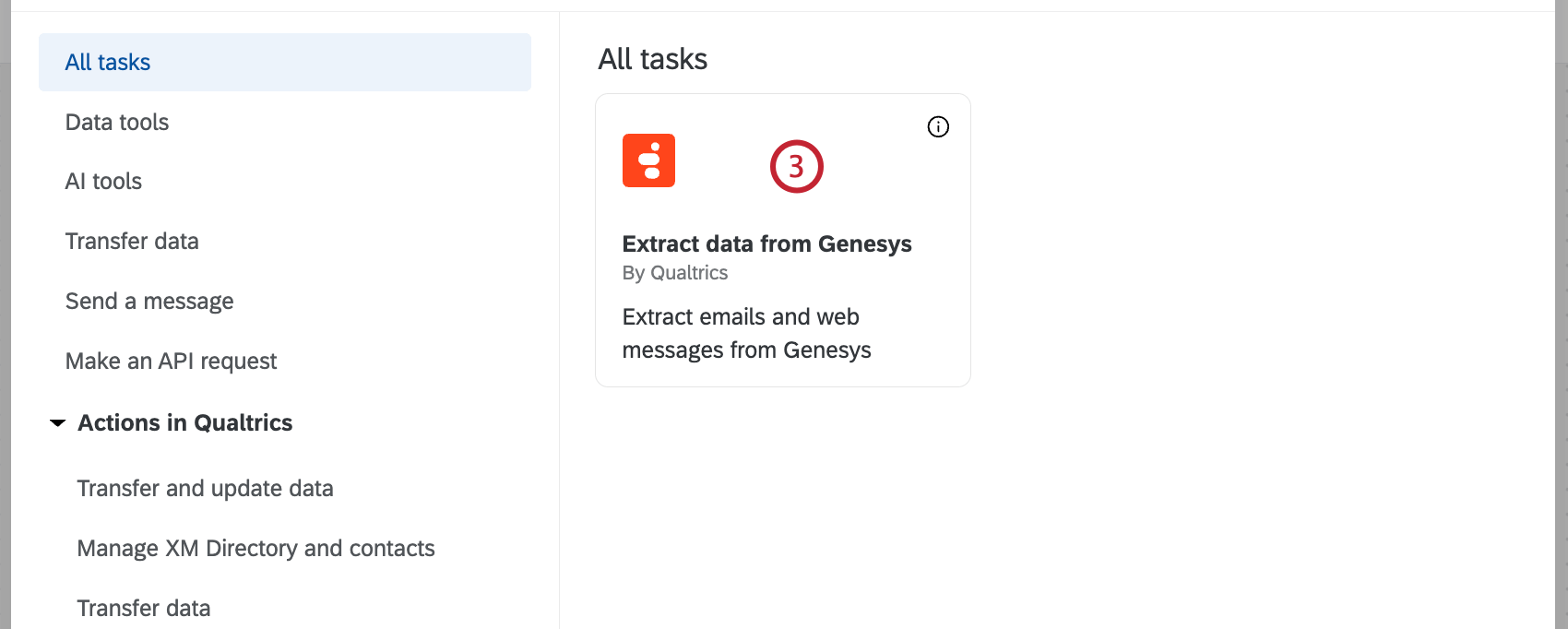 selecting the "extract data from genesys" task to add to a workflow