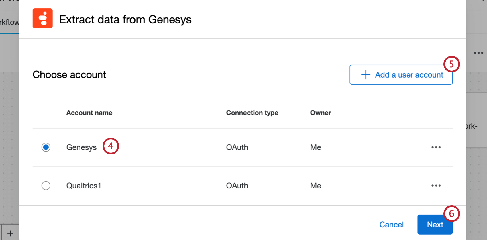 sélectionner un compte Genesys ou en ajouter un nouveau