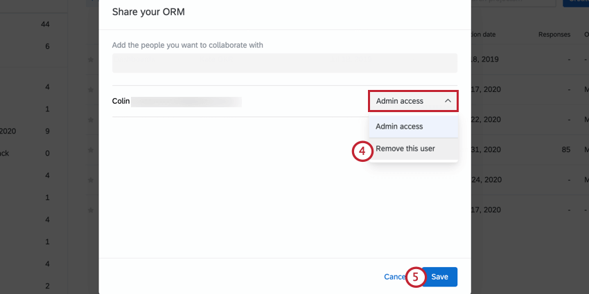 Option de suppression à côté du collaborateur
