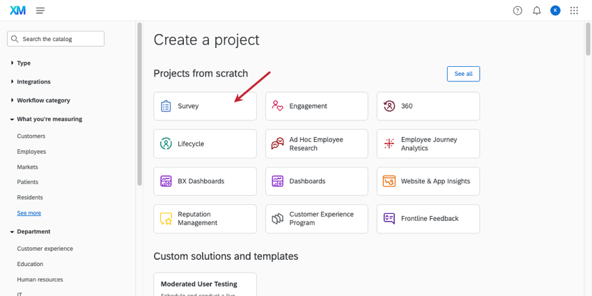 Survey project in the catalog