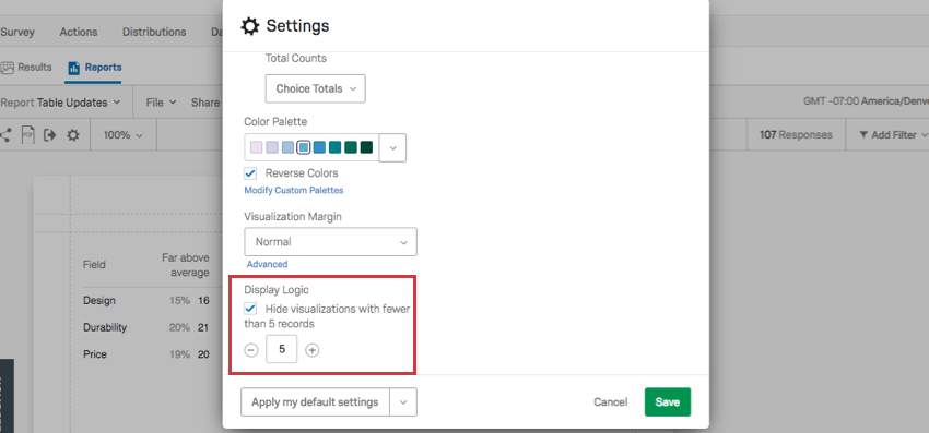 Display Logic selected revealing a field