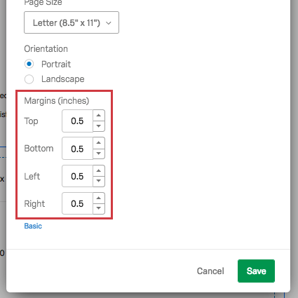 at the bottom of the page settings, fields for all sides of the margin