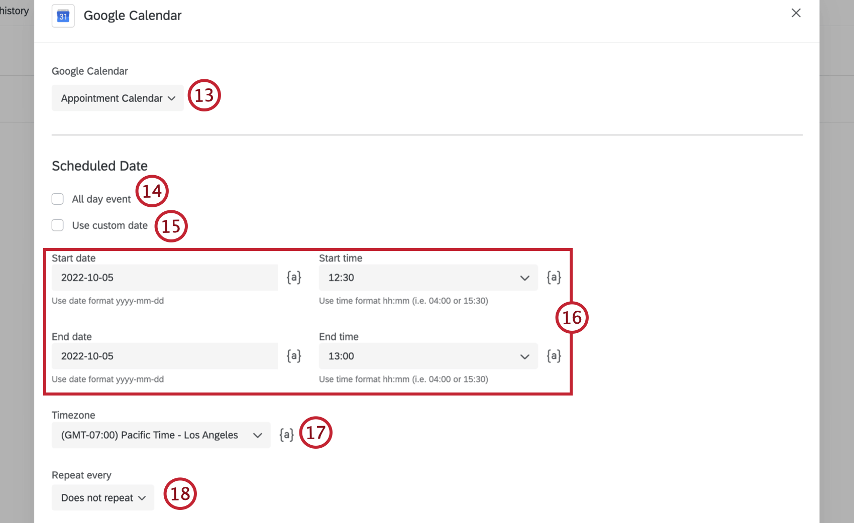 Verwenden Sie die Dropdown-Liste, um einen Kalender auszuwählen. Anschließend füllen Sie den Plan für das Ereignis aus.