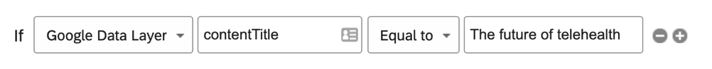 Detail of in the Google Analytics google data layer variable logic in the targeting logic