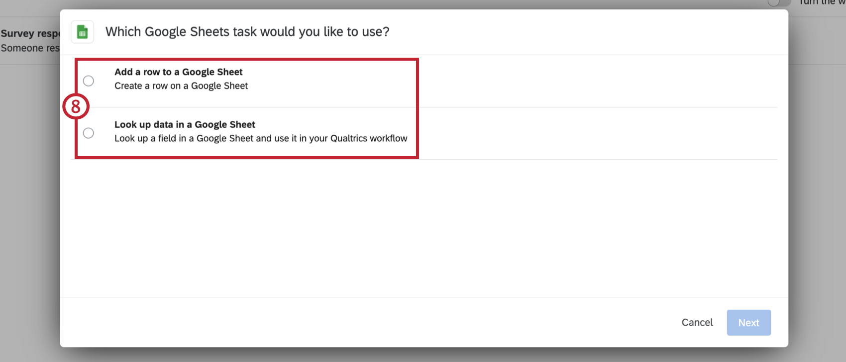 selecting a google sheets task