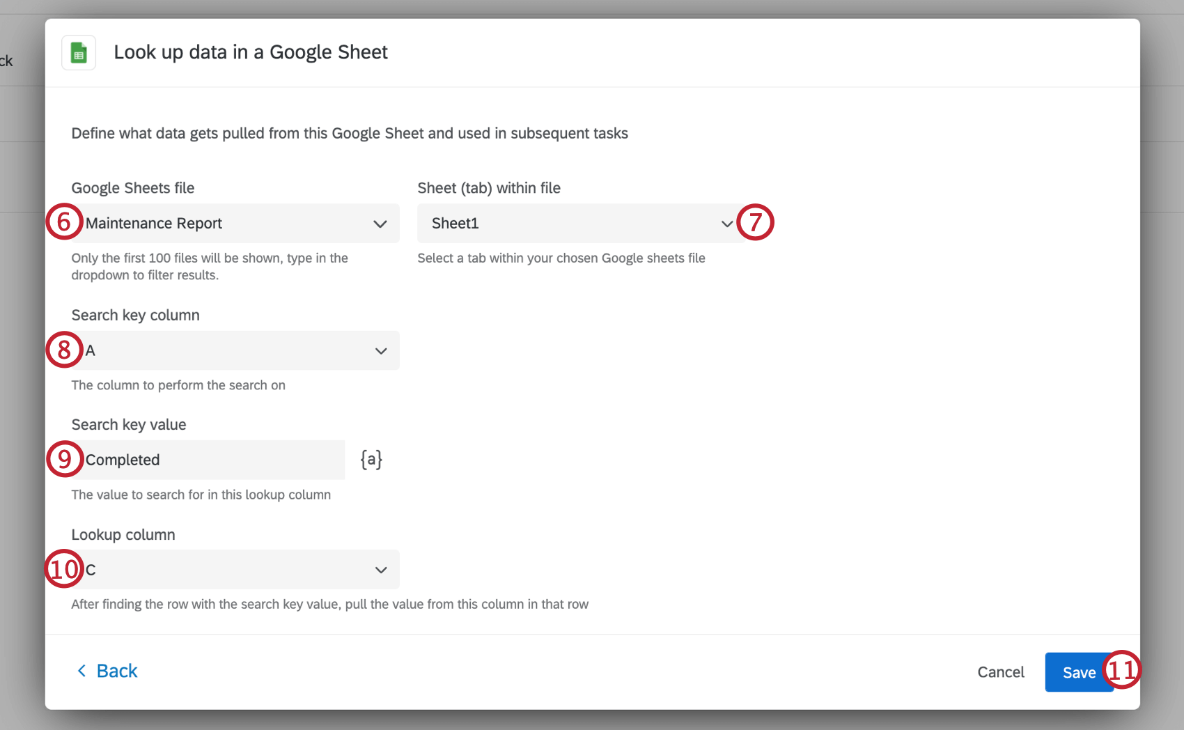 選択したgoogleシートから使用するデータを選択する